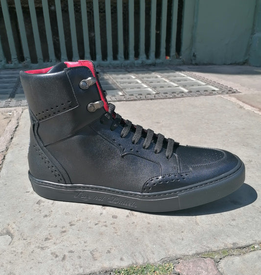Jeffery West Apollo K945 Toledo Black Leather Hi-Top Trainer.