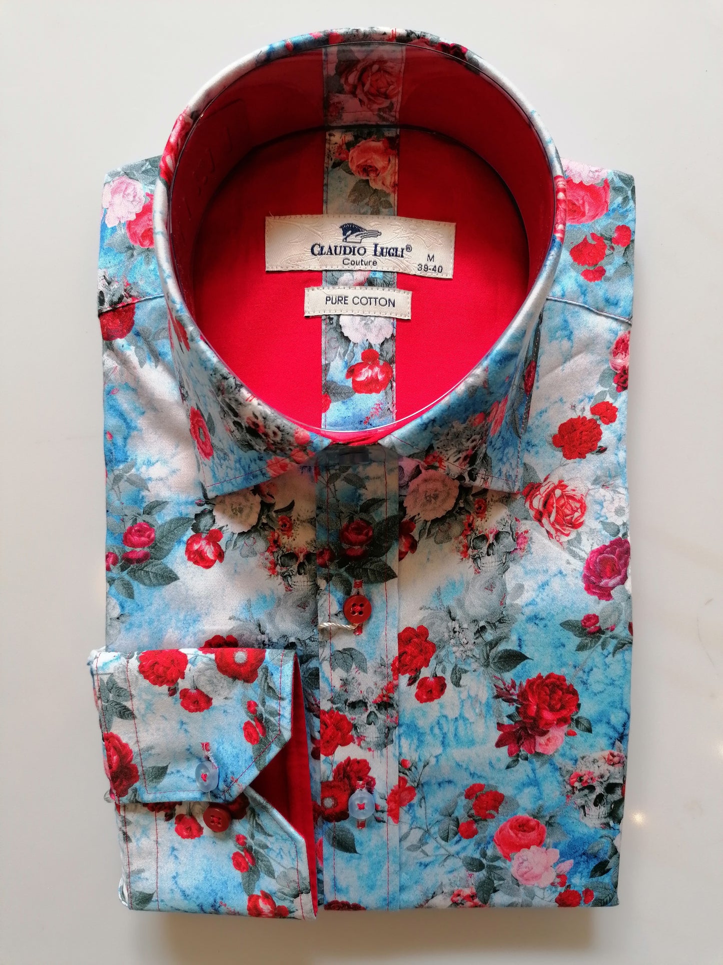 Blue Floral Skulls Roses Print shirt
