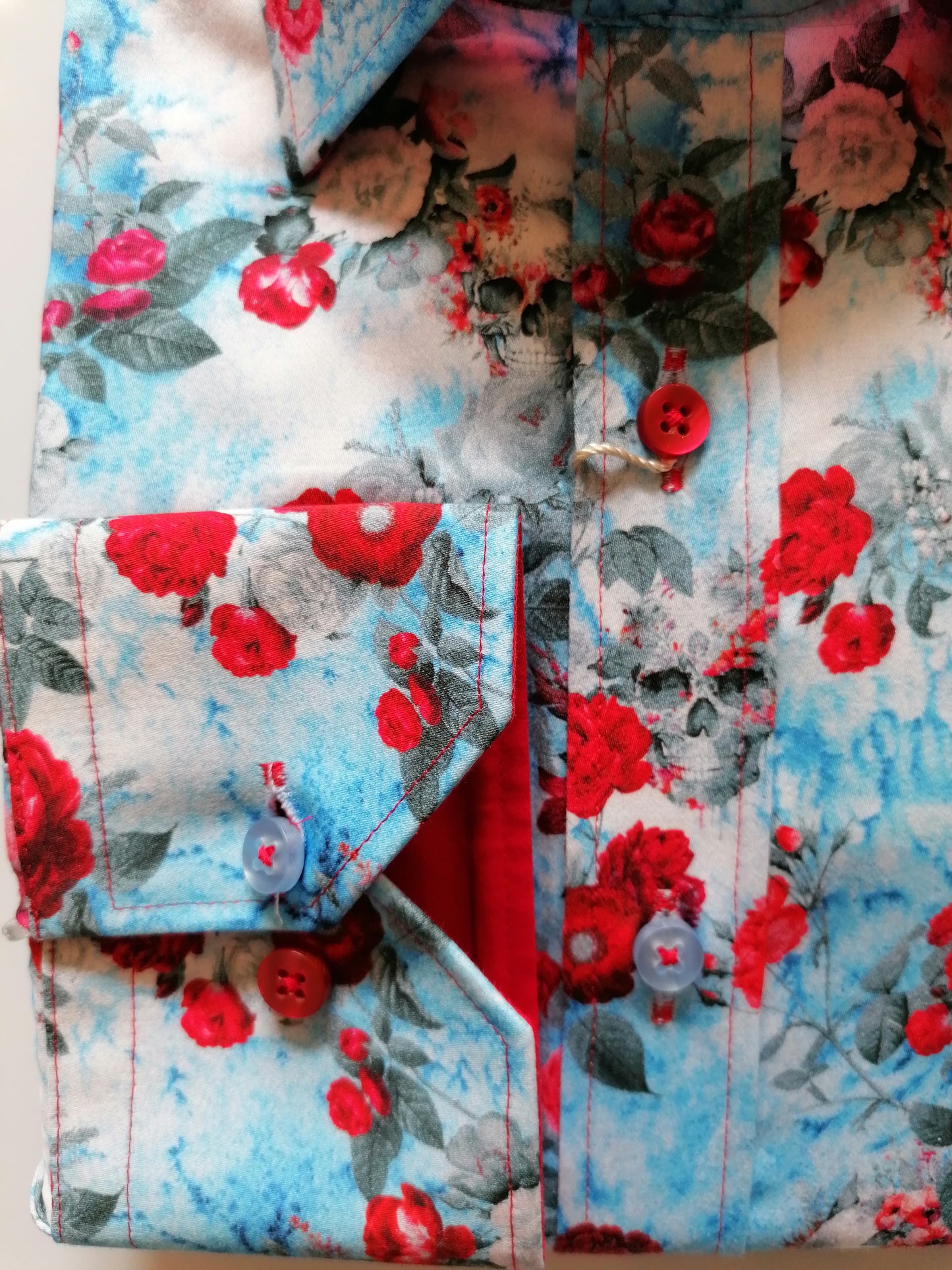Blue Floral Skulls Roses Print shirt