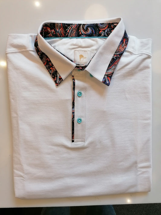 Men's White Paisley Trim Polo Shirt