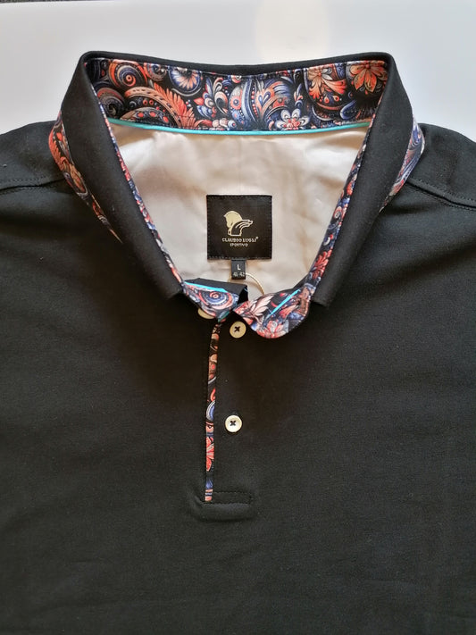 Men's Black Paisley Trim Polo Shirt