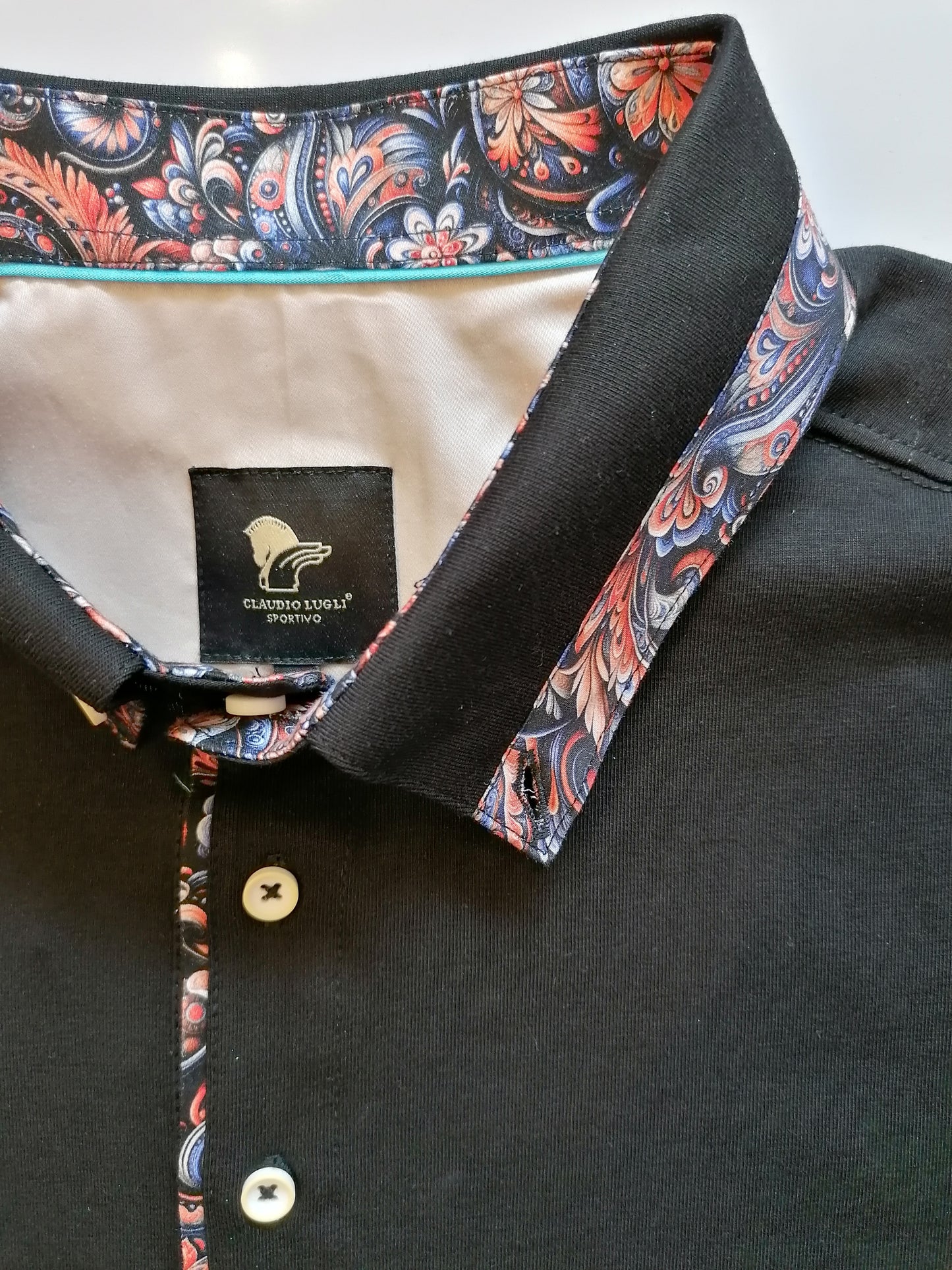 Men's Black Paisley Trim Polo Shirt