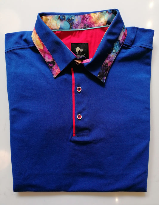 Men's Royal Blue Bubbles Trim Polo Shirt