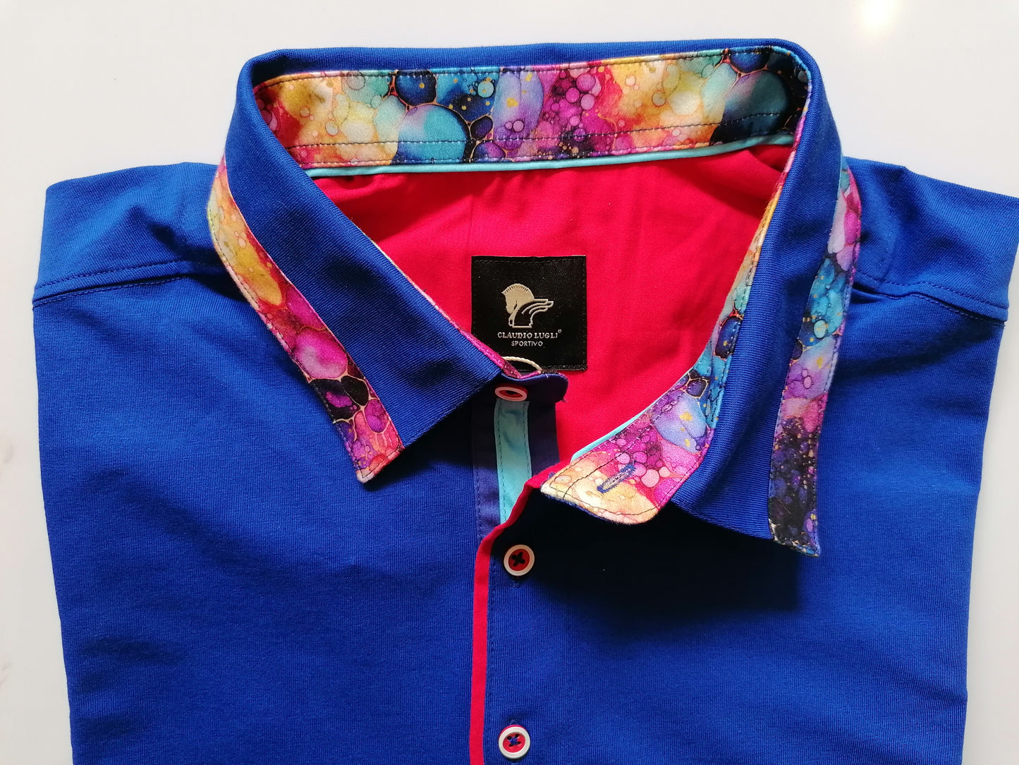 Men's Royal Blue Bubbles Trim Polo Shirt