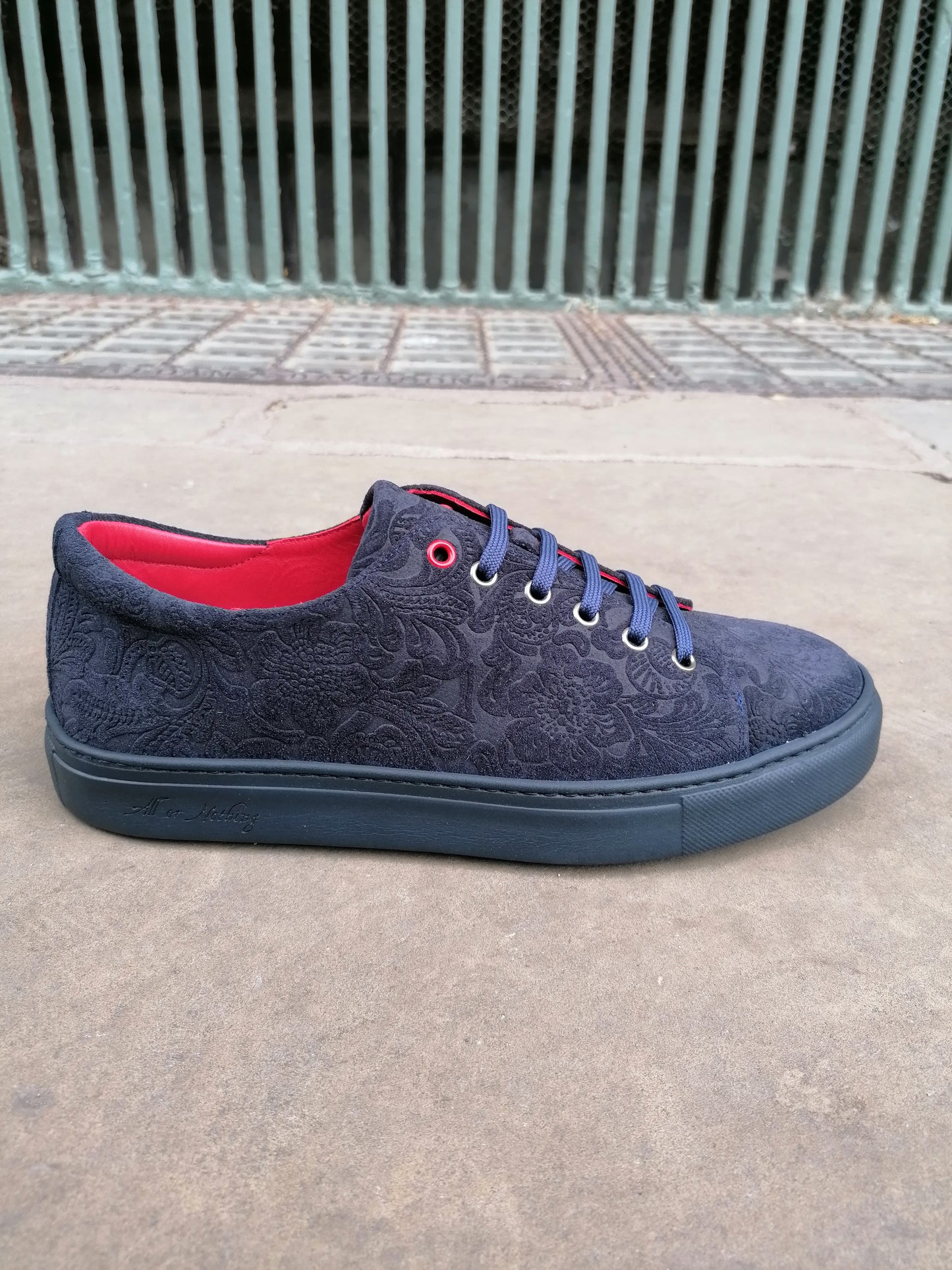 Jeffery West Muse Petunia Velour Dark Blue Floral Embossed Sneaker