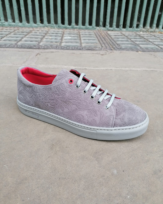 Jeffery West Muse Petunia Velour Grey Gris Floral Embossed Sneaker