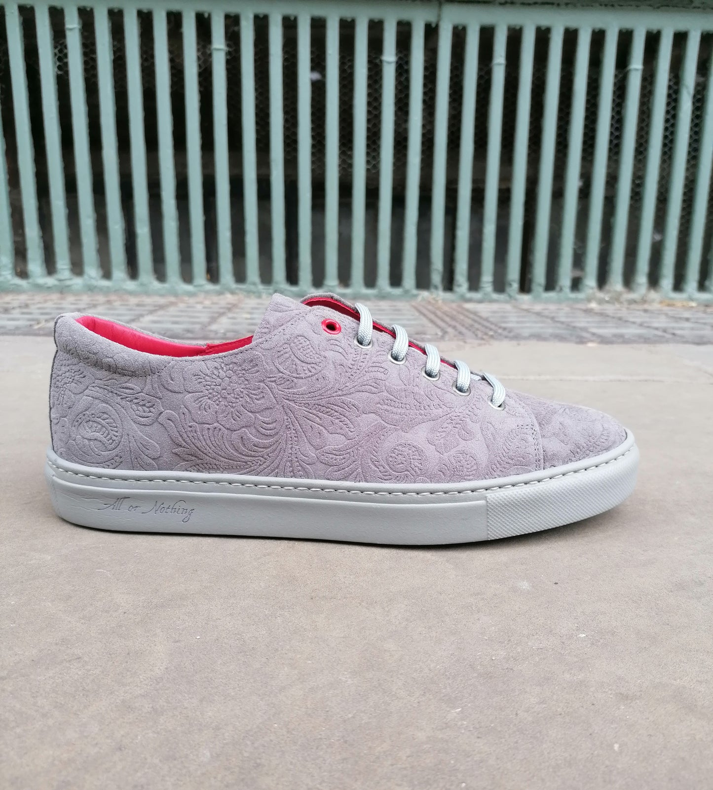 Jeffery West Muse Petunia Velour Grey Gris Floral Embossed Sneaker