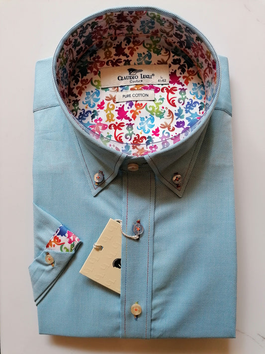 Aqua Short Sleeve Oxford Pique Shirt