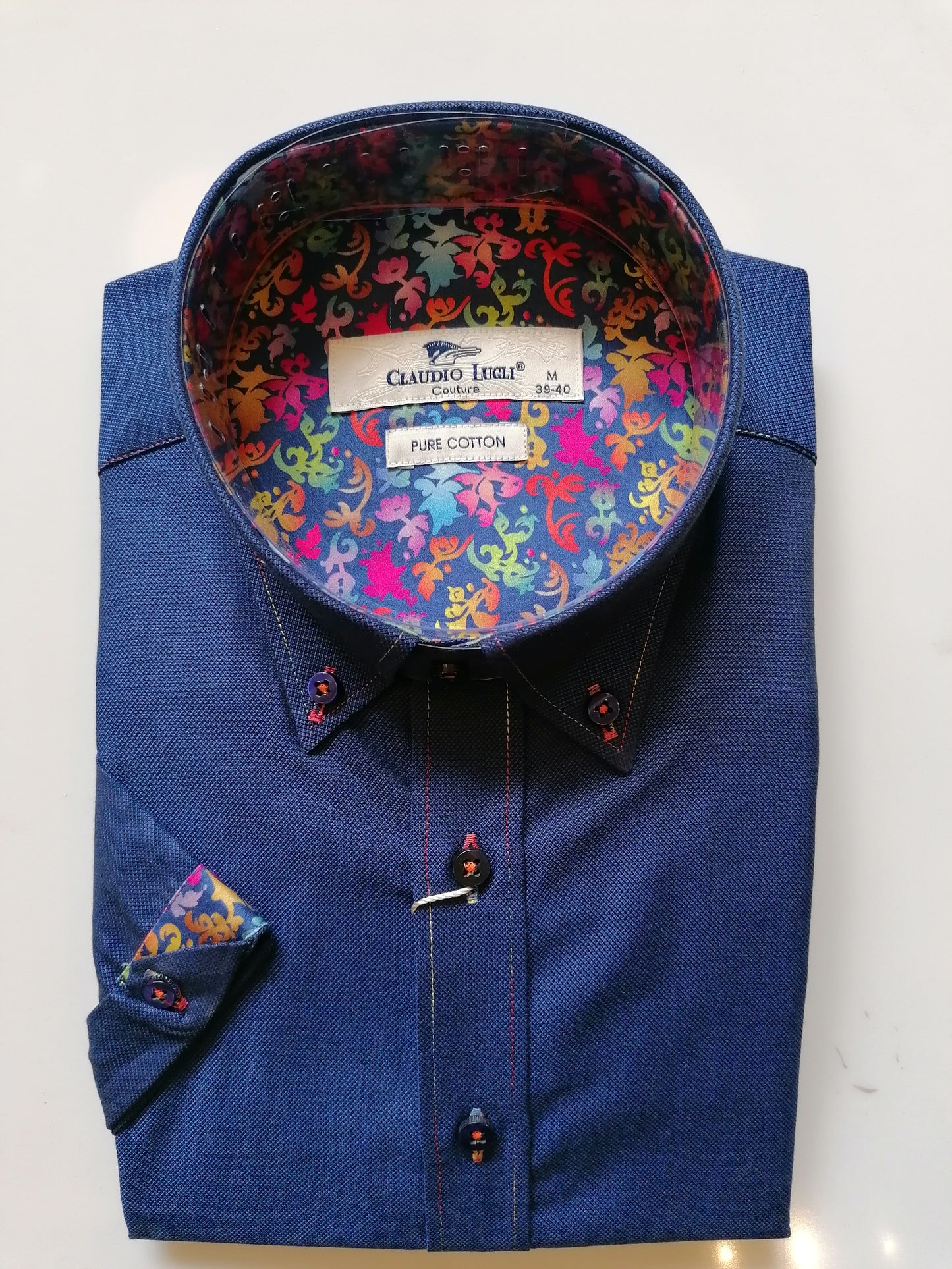 Navy Short Sleeve Oxford Pique Shirt