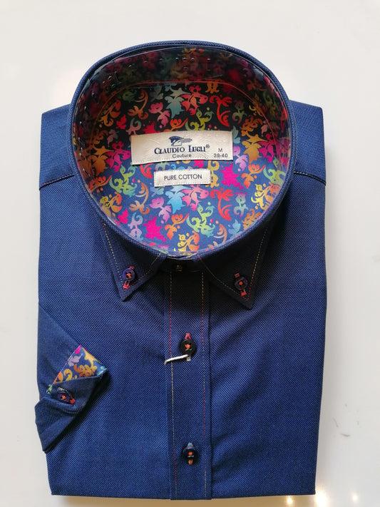 Navy Short Sleeve Oxford Pique Shirt