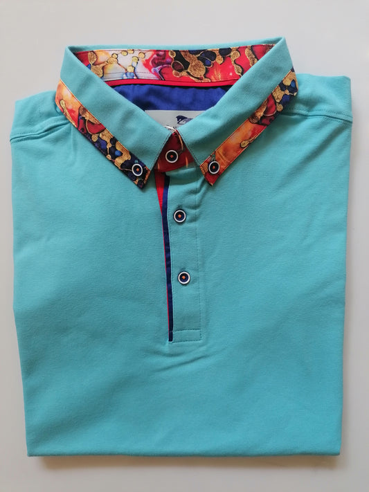 Men's Aqua Gold Chain Trim Polo Shirt