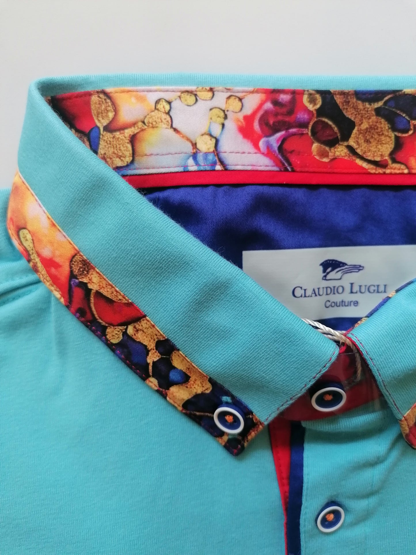 Men's Aqua Gold Chain Trim Polo Shirt