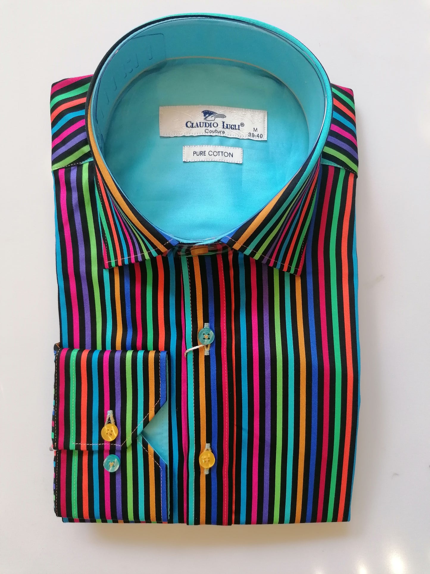 Stripe Aqua Multi Coloured Print shirt
