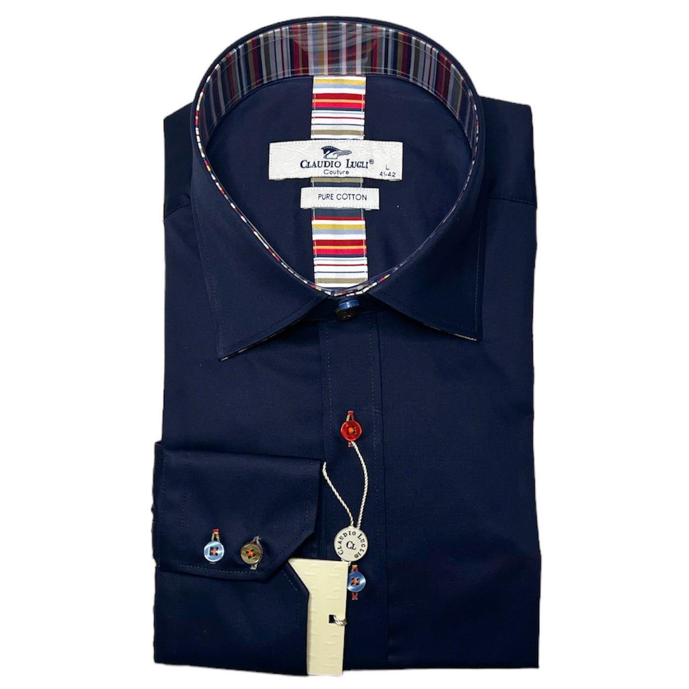 Men's Plain Navy Stripe Trim Shirt