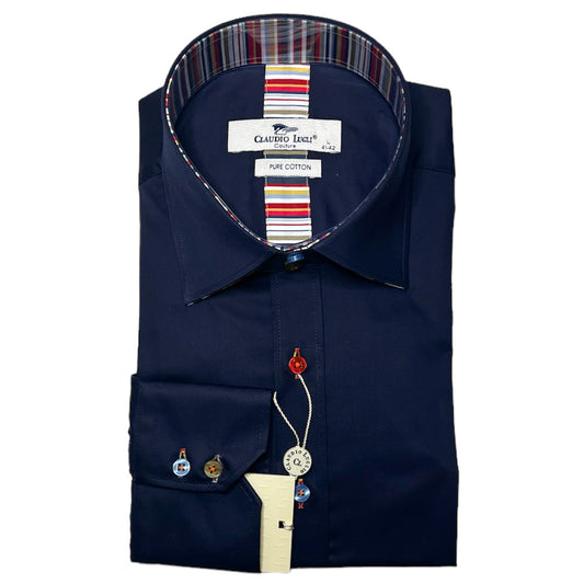 Men's Plain Navy Stripe Trim Shirt