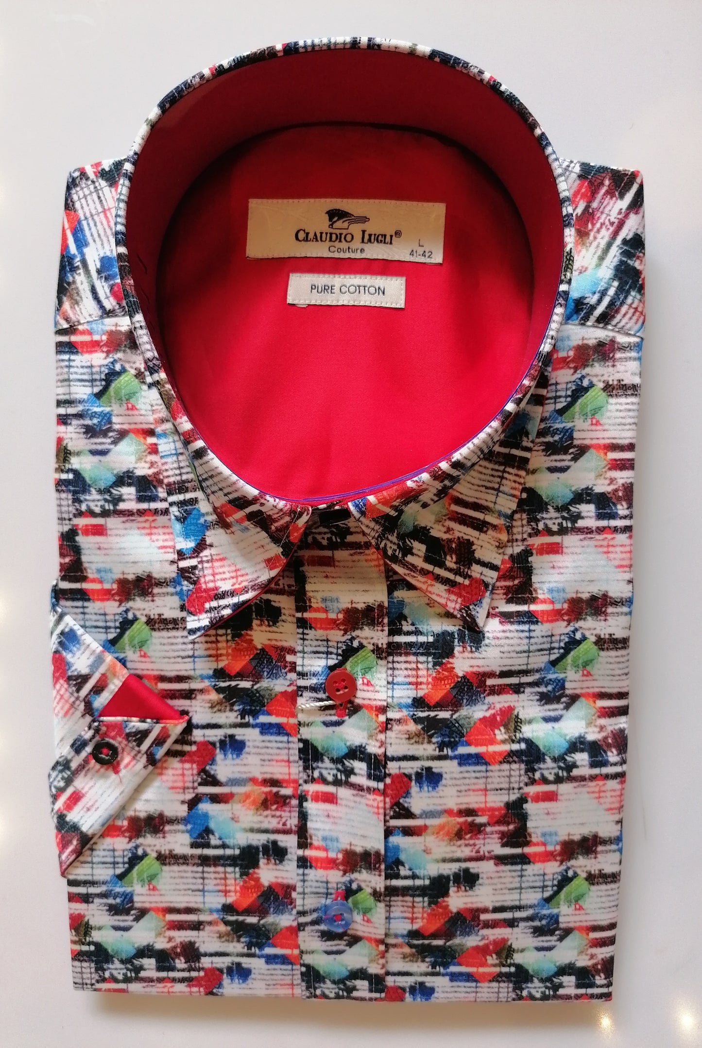 Men's Stripe Brushstroke Red Short Sleeve Shirt