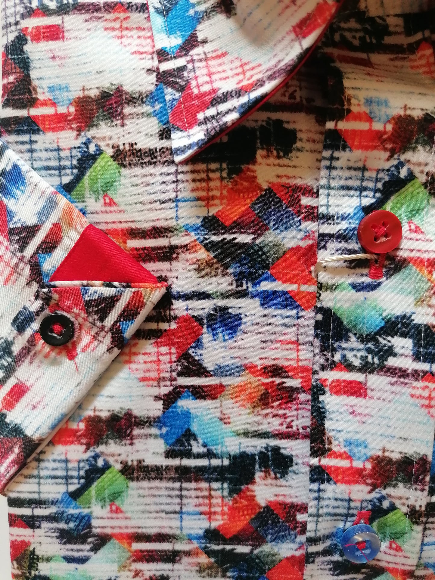 Men's Stripe Brushstroke Red Short Sleeve Shirt