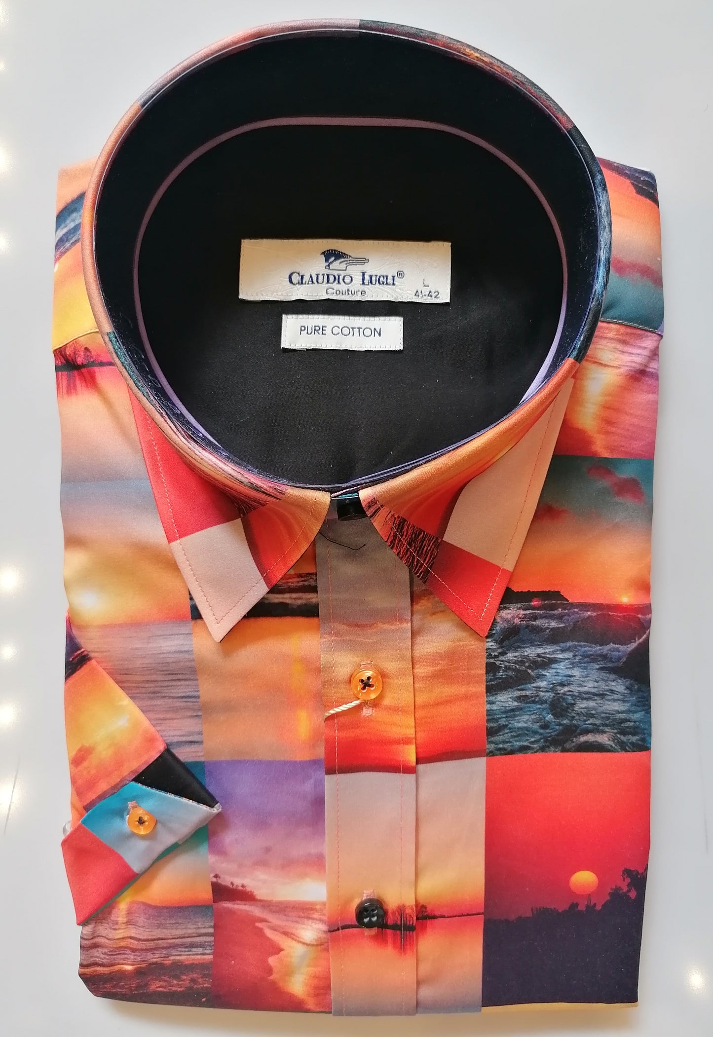 Men's Sunset Scene Orange Short Sleeve Shirt