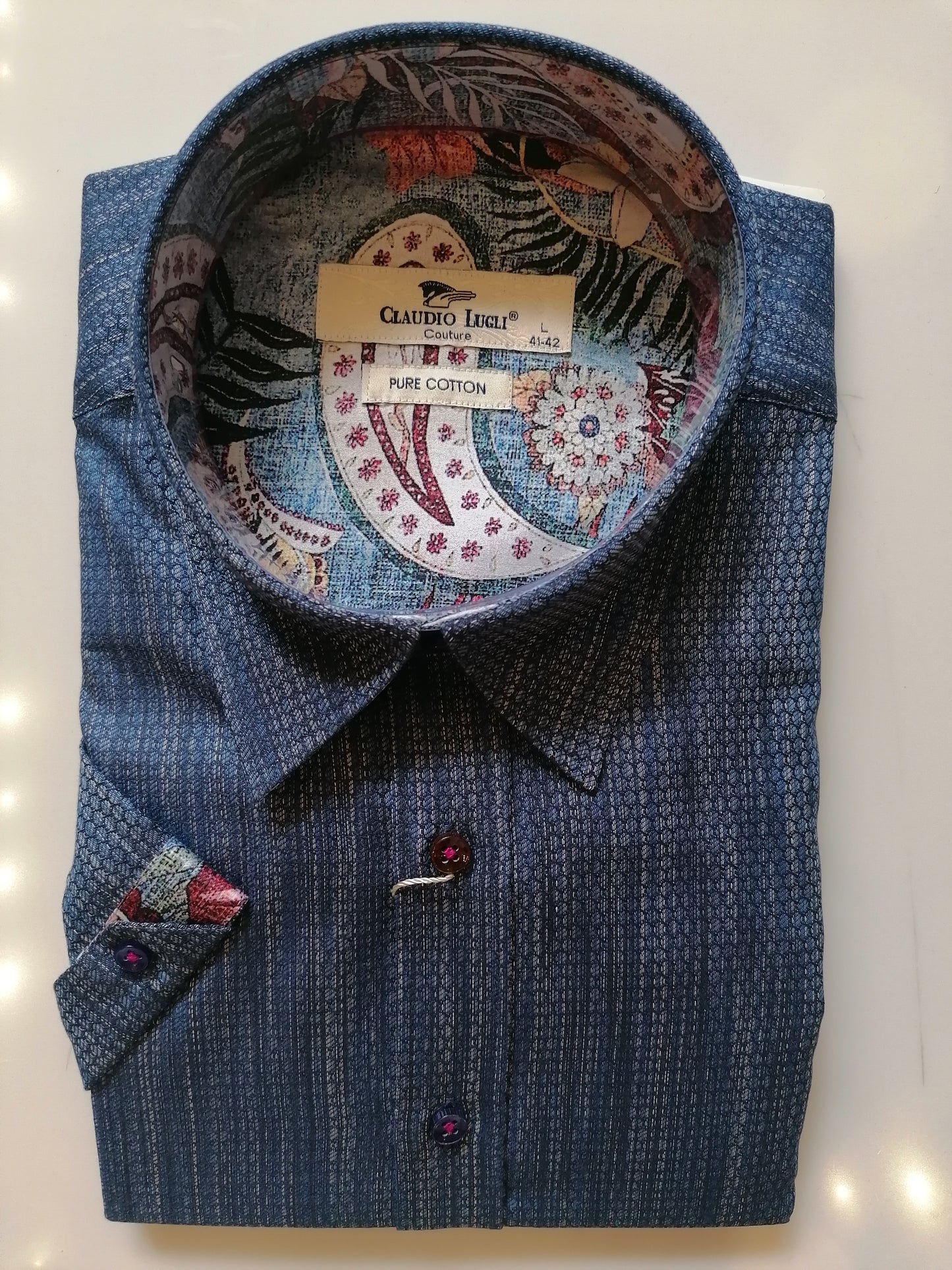 Indigo Textured Short Sleeve Shirt