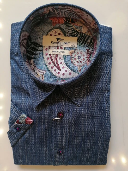 Indigo Textured Short Sleeve Shirt