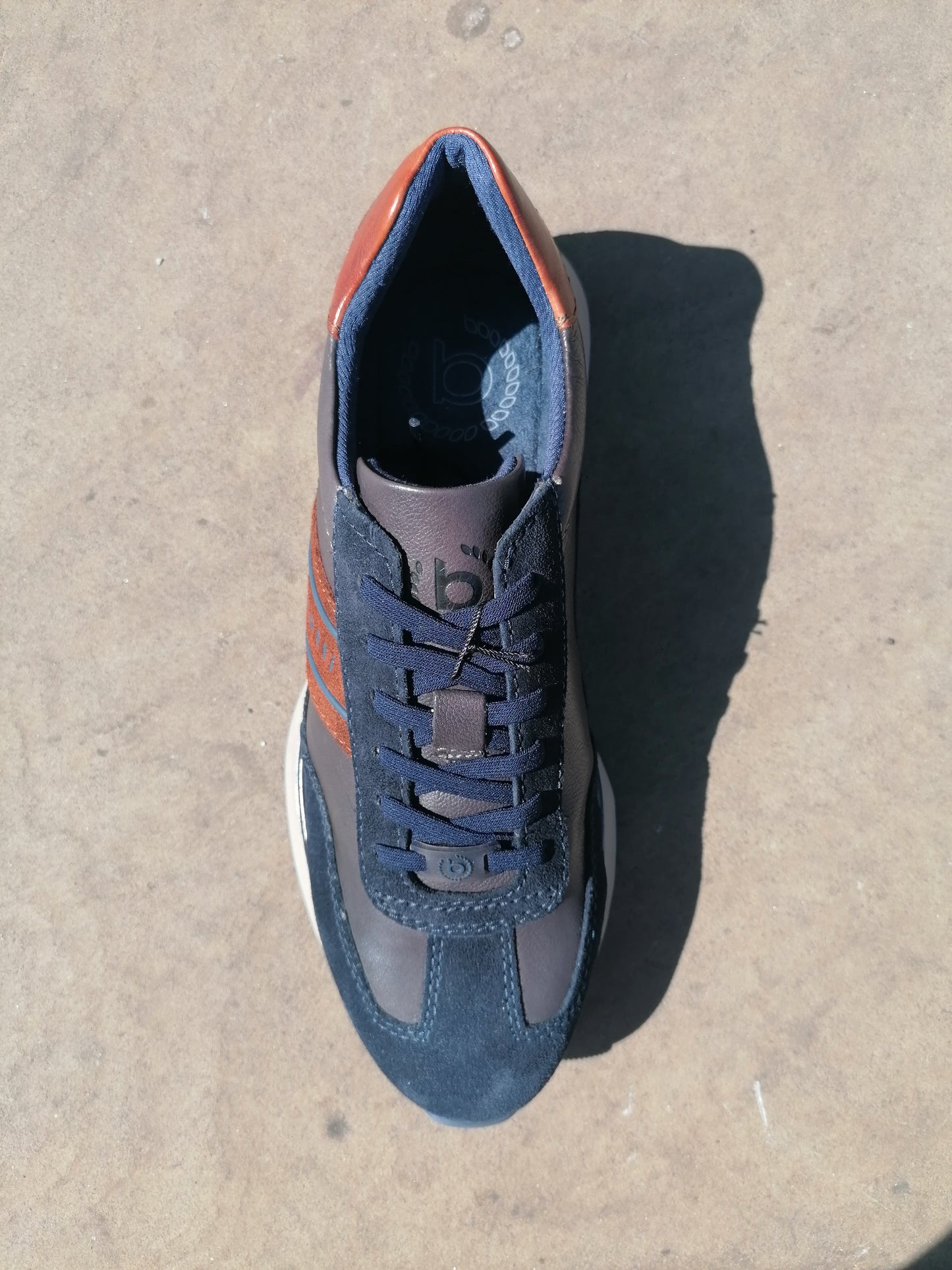 Lace Up Leather and Suede Trainer Dark Blue with Grey and Cognac