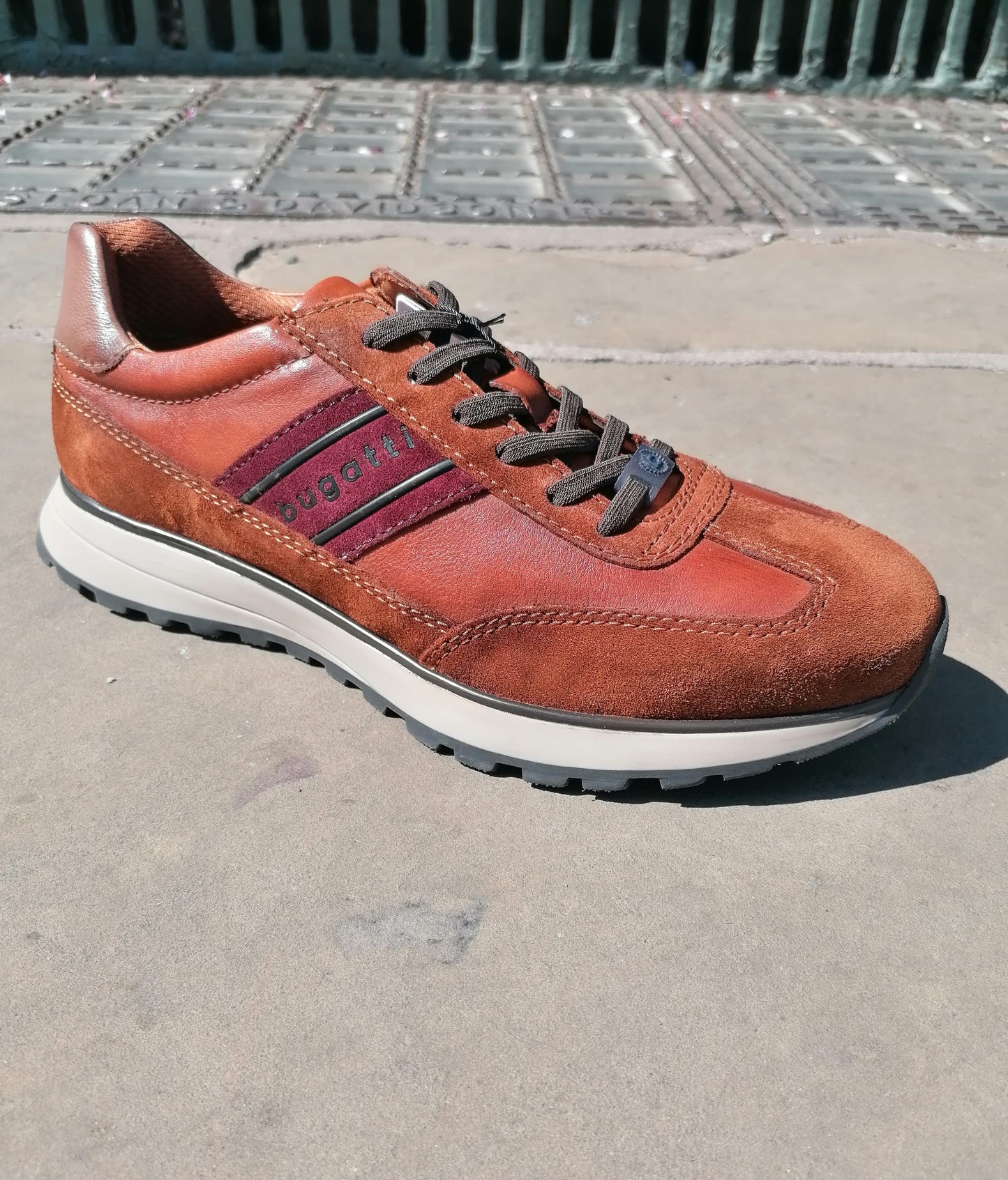 Lace Up Leather and Suede Sneaker Cognac