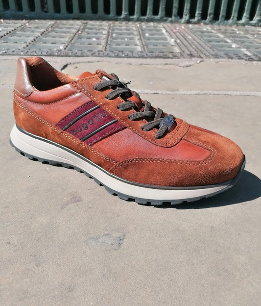 Lace Up Leather and Suede Sneaker Cognac
