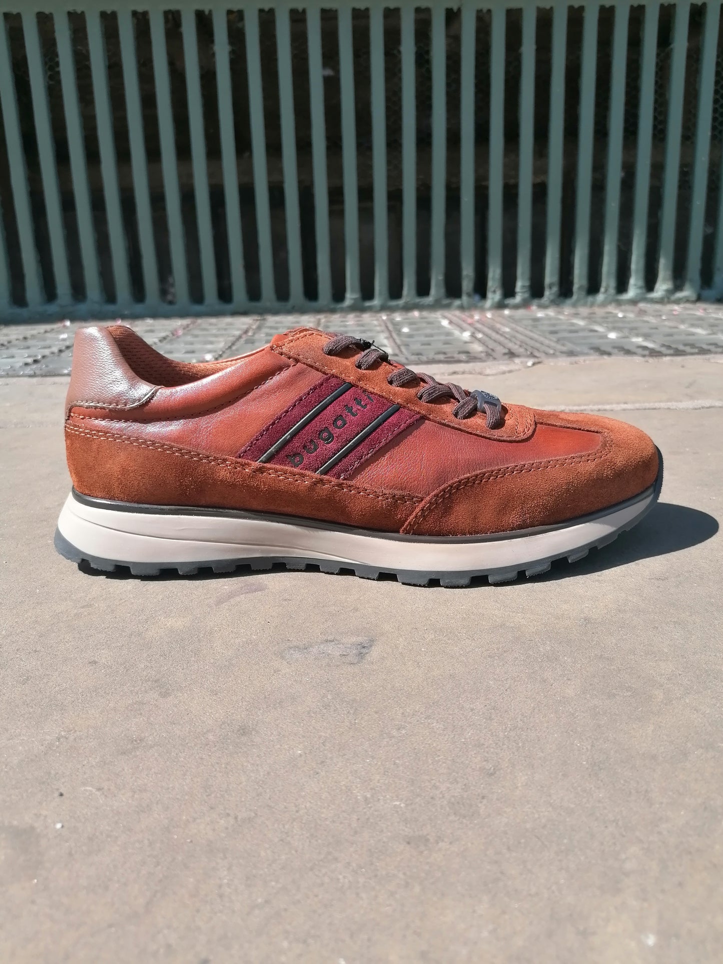 Lace Up Leather and Suede Sneaker Cognac