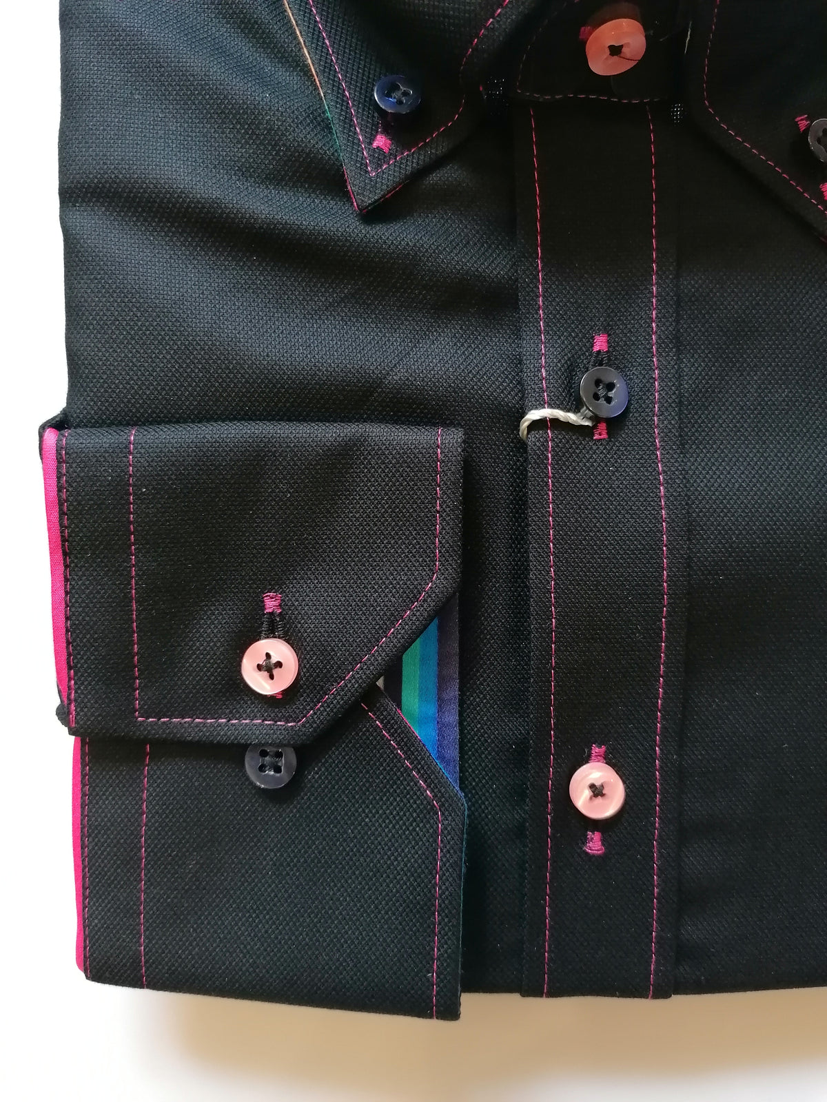 Plain Black Shirt with Striped insert Pink Trim