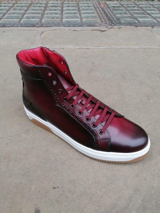 Jeffery West Apollo L061 Apolo Tormo Leather Hi-Top Trainer Wine.