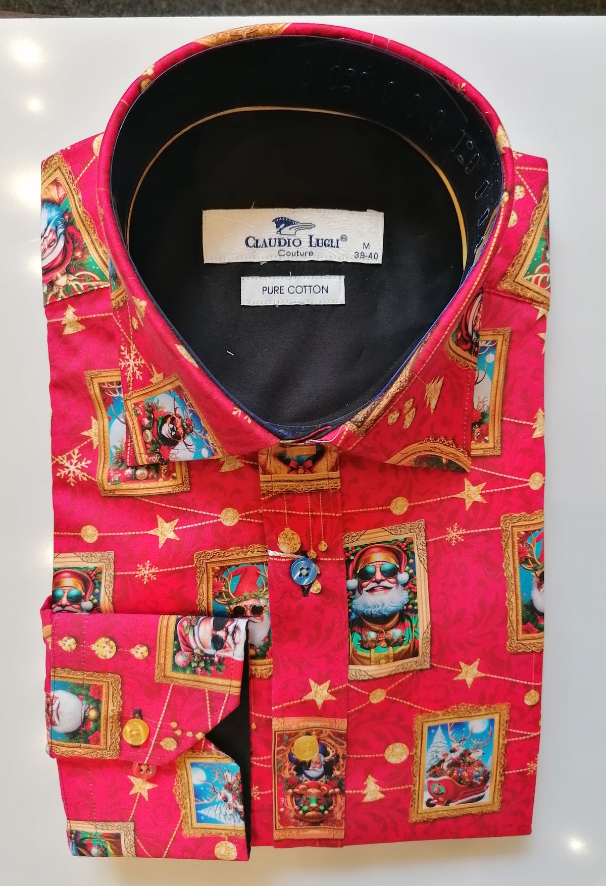 Red Christmas Santa in Shade's & Reindeer Print Shirt
