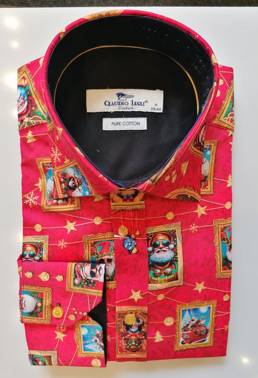 Red Christmas Santa in Shade's & Reindeer Print Shirt
