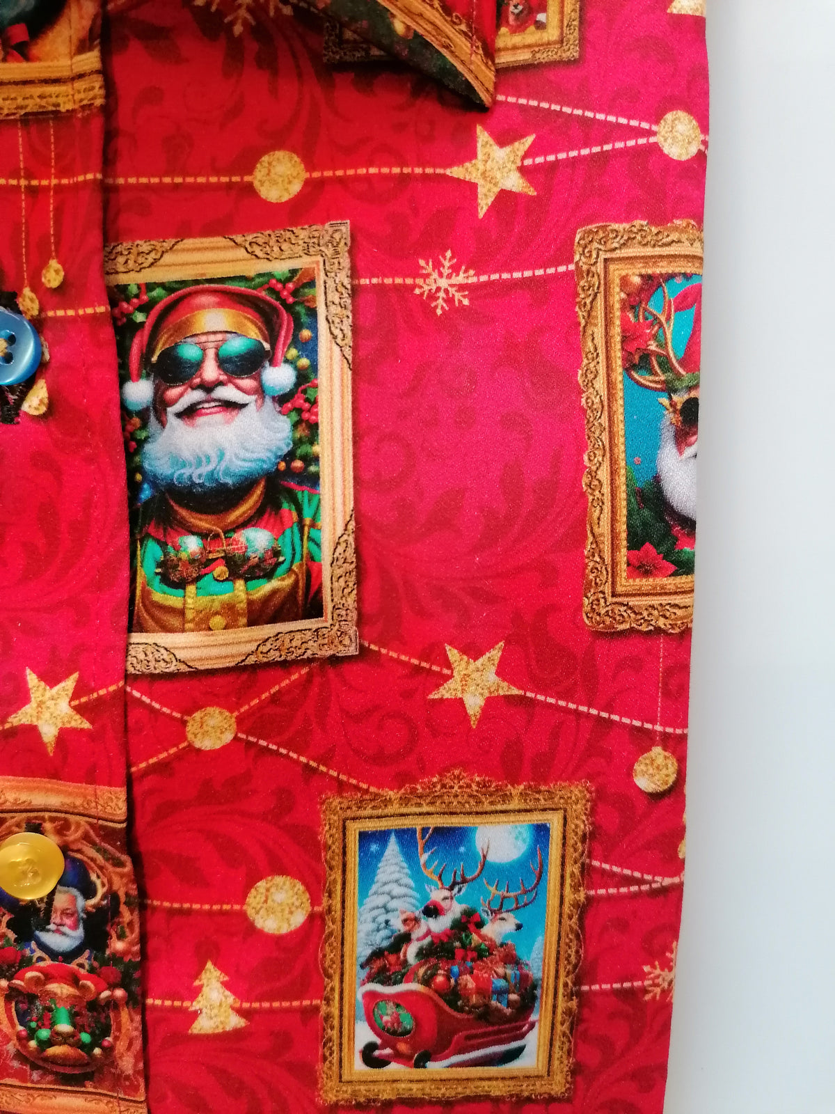 Red Christmas Santa in Shade's & Reindeer Print Shirt