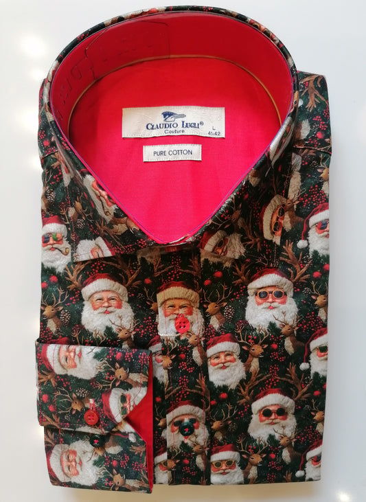 Green Christmas Santa in Shade's & Reindeer Print Shirt