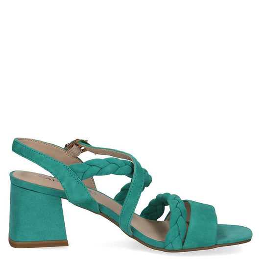 Caprice Emerald Suede Pleated Strap Block Heeled Sandal