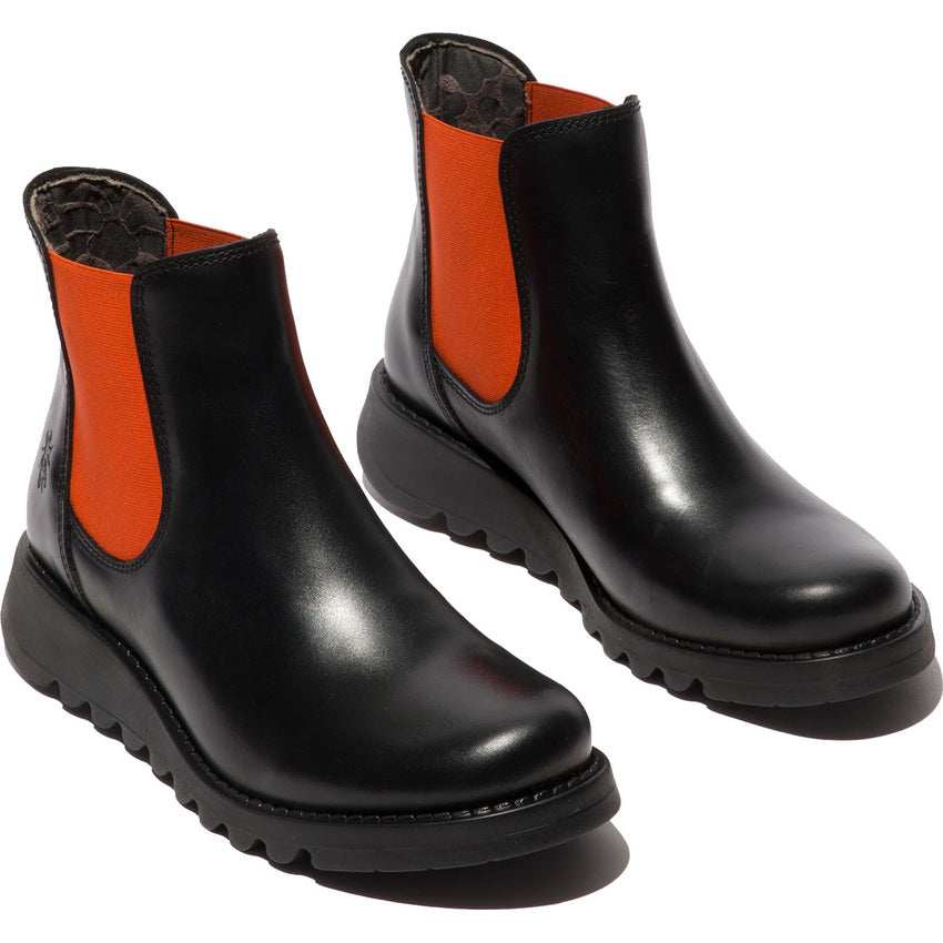 Fly London Salv Rug Black with Orange Chelsea Boot