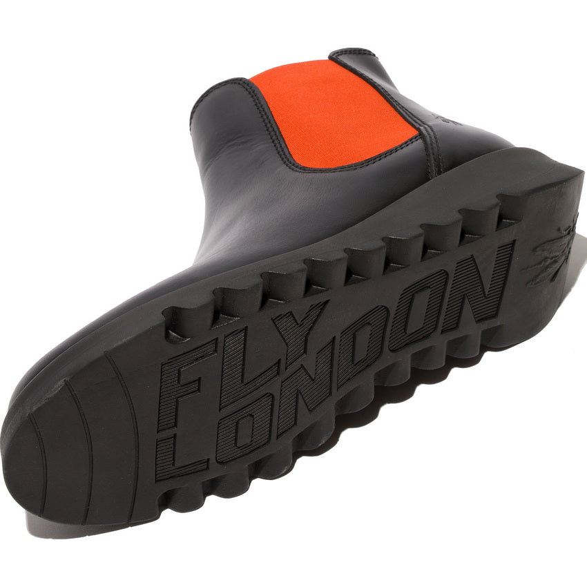 Fly London Salv Rug Black with Orange Chelsea Boot