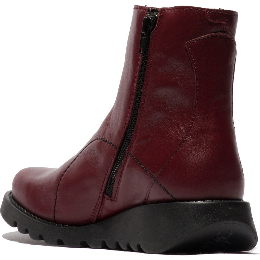 Fly London Sagu014 Naomi Wine Ankle Boot with side zip.
