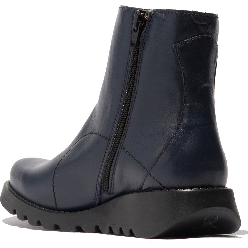 Fly London Sagu014 Naomi Navy Ankle Boot with side zip.