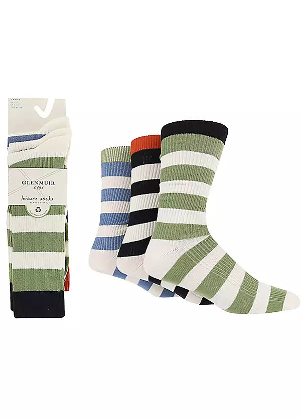 Glenmuir 1891 Bamboo Socks, Cream, Navy, Green, Blue.