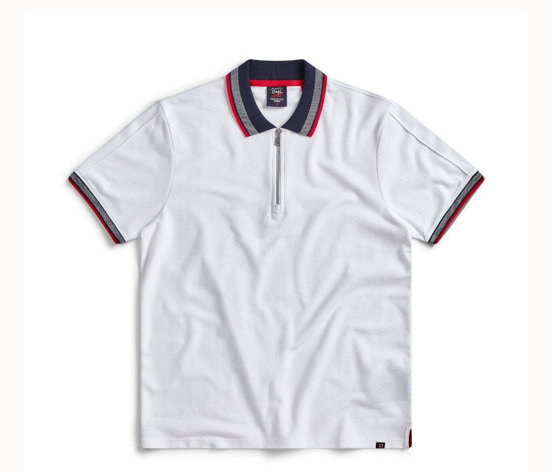 Men's White Egan Zip Neck Pique Polo Shirt