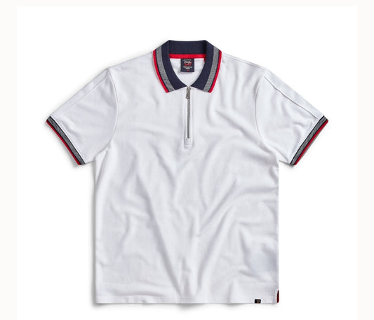Men's White Egan Zip Neck Pique Polo Shirt