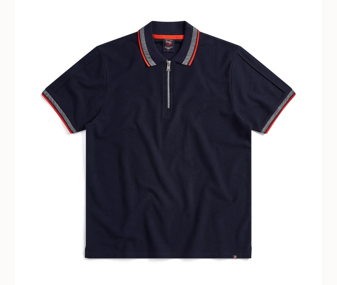 Men's Navy Egan Zip Neck Pique Polo Shirt