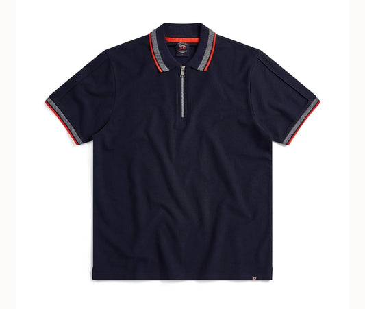 Men's Navy Egan Zip Neck Pique Polo Shirt