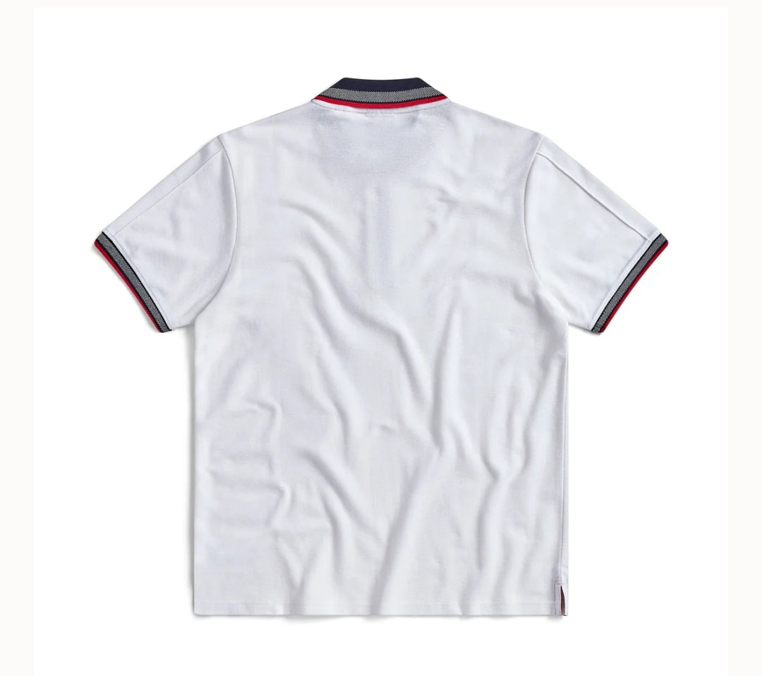 Men's White Egan Zip Neck Pique Polo Shirt