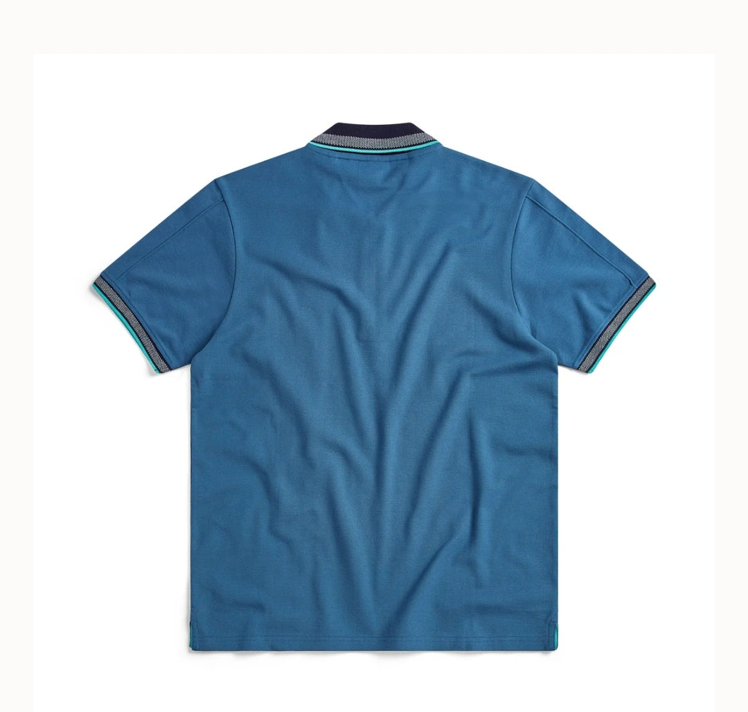 Men's Petrol Blue Egan Zip Neck Pique Polo Shirt