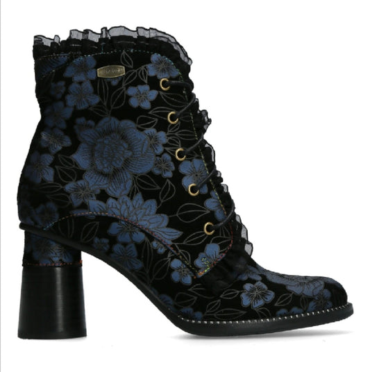 Laura Vita Gucstoo 11 Marine Blue Bleu Frill Lace Up Heeled Ankle Boot.