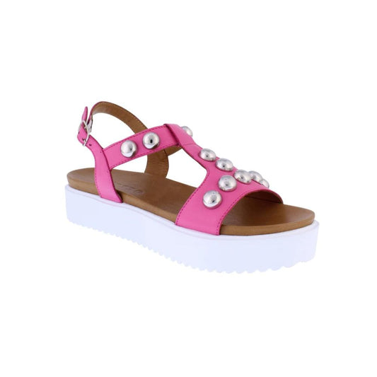Adesso Summer Hot Pink T Bar Leather Sandal with buckle.