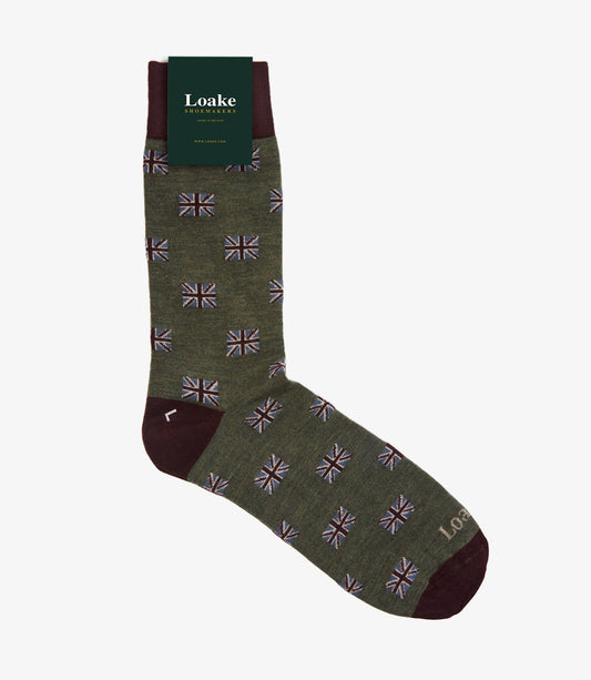 Loake Union Jack Wool Socks Olive