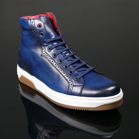 Jeffery West Apollo L061 Apolo Tormo Leather Hi-Top Trainer Washed Navy.